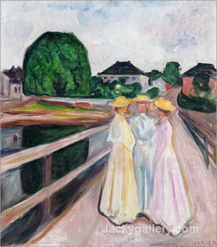 Drei Madchen auf der Brucke. Um by Edvard Munch paintings reproduction